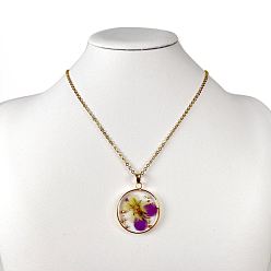February Violet Pressed Birth Month Flower Resin Pendant Necklace, Floral Dainty Jewelry for Women, February Violet, Pendant: 30x30x3mm