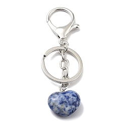 Punto Piedra Azul Llavero azul jaspe natural, con llaveros divididos de hierro chapado en platino, corazón, 9~9.2 cm