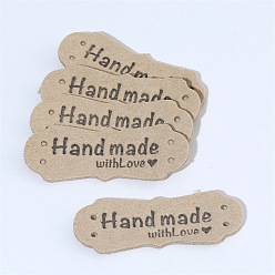 Tan Imitation Leather Label Tags, with Holes & Word Hand Made with Love, for DIY Jeans, Bags, Shoes, Hat Accessories, Polygon, Tan, 15x42mm