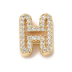 Letter H Латунные микро-паве прозрачные кубические цирконии начальные многорядные звенья, реальный 18 k позолоченный, без кадмия и без свинца, долговечный, стойки покрытие, Письмо ч, 10~11.5x7~12.5x4~4.5 мм, отверстие : 1.5~1.8x1.8~4 мм
