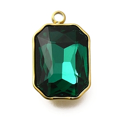 Изумруд 304 подвески из нержавеющей стали, со стразами, реальный 18 k позолоченный, ионное покрытие (ip), прямоугольные, изумруд, 18.5x11.5x5.5 мм, отверстие : 1.8 мм