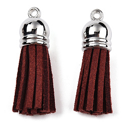 Темно-Красный Искусственные замши кисточкой подвесные украшения, с концами пластмассового шнура ccb, платина, темно-красный, 35~37x10 мм, отверстие : 1.8 мм