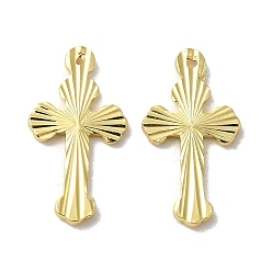 Real 18K Gold Plated Rack Plating Brass Pendants, Long-Lasting Plated, Lead Free & Cadmium Free, Cross Charm, Real 18K Gold Plated, 15x8x0.6mm, Hole: 0.6mm