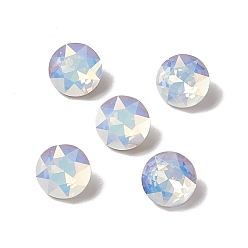 White Opal AB Light AB Style Eletroplate K9 Glass Rhinestone Cabochons, Pointed Back & Back Plated, Faceted, Flat Round, White Opal AB, 10x5mm