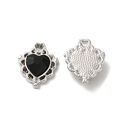 Black Alloy Pendant, with Glass, Platinum, Lead Free & Cadmium Free, Heart Charm, Black, 17x15x5mm, Hole: 1.5x2mm