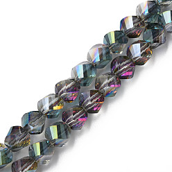 Bleu Vert Plaquent verre transparent perles brins, demi-plaqué, facette, nuggets, sarcelle, 8x7mm, Trou: 1.4mm, Environ 72 pcs/chapelet, 20.08 pouce (51 cm)