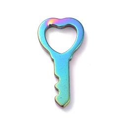 Multi-color Plated Vacuum Plating Rainbow Color Non-magnetic Synthetic Hematite Pendants, Heart-Shaped Key, Multi-color Plated, 50x25.5x4.5mm, Hole: 1.2mm