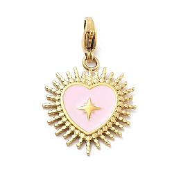 Pink 304 подвеска из эмали из нержавеющей стали, с карабин-лобстерами , ионное покрытие (ip), реальный 14 k позолоченный, Сердце звездочкой, розовые, 33 мм