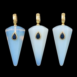 Opalite Opalite Pointed Pendants, Faceted Cone Charms with Brass Micro Pave Cubic Zirconia Findings, Golden, 49~49.5x18.5~19x17.5~18mm, Hole: 5.5x7.5mm