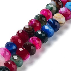 Colorful Natural Banded Agate/Striped Agate Beads Strands, Dyed & Heated, Faceted Rondelle, Colorful, 10~10.5x6.5~6.8mm, Hole: 1mm, about 56~58pcs/strand, 15.35~15.39''(39~39.1cm)