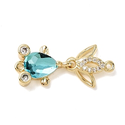 Темно-бирюзовый Латунные микропаве прозрачные кубические цирконии подвески-фигурки для рыбок, со стеклом, стойки покрытие, золотые, темные бирюзовый, 23.5x9.5x4.5 мм, отверстие : 1 мм