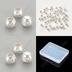 Silver 90Pcs 3 Styles 925 Sterling Silver Beads, Round, Silver, 2~3x2~2.5mm, Hole: 0.9~1.2mm, 30pcs/style