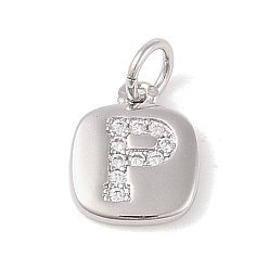 Letter P Покрытие стойки латунь микропаве прозрачные кубические циркониевые подвески, с прыжковых колец, без кадмия и без свинца, долговечный, платина, Письмо P, 11.5x9x1.5 мм, отверстие : 2.8 мм