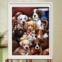 Mixed Color DIY Rectangle Dog Theme Diamond Painting Kits, Including Canvas, Resin Rhinestones, Diamond Sticky Pen, Tray Plate and Glue Clay, Cute Puppies, Mixed Color, 400x300mm