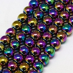 Plaqué Multicolore Galvanoplastie non magnétiques hématite synthétique brins de perles, ronde, Grade a, multi-couleur plaquée, 6mm, Trou: 1.2mm, Environ 65 pcs/chapelet, 16 pouce