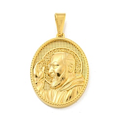 Золотой Ионное покрытие (ip) 304 подвески из нержавеющей стали, овал со святым шармом, золотые, 35.5x26x4 мм, отверстие : 9.5x5 мм