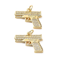 Прозрачный Латунные микро проложить кубического циркония подвески, подвески в форме пистолета, реальный 18 k позолоченный, прозрачные, 20x16x2.5 мм, отверстие : 3 мм
