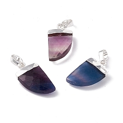 Silver Natural Fluorite Pendants, Faceted Scabbard Charms, with Rack Plating Brass Findings, Silver, 18x10.5x5mm, Hole: 6x3.5mm