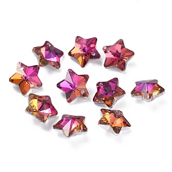 Fuchsia Electroplate Glass Charms, Faceted, Star, Fuchsia, 13x13.5x7mm, Hole: 1.2mm