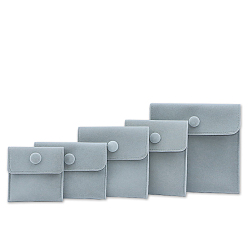 Slate Gray Velvet Jewelry Pouches, Jewelry Gift Bags with Snap Button, for Ring Necklace Earring Bracelet, Rectangle, Slate Gray, 9.5x7.5cm