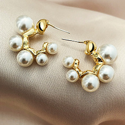52857 925 Silver Pearl C-shaped Earrings - Minimalist Design, Elegant and Stylish