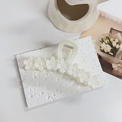 Matte white Chic Flower Hair Clip for Women, Elegant Shark Shape Grip with Jelly Beads, Perfect for Ponytail and Updo Hairstyles