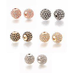 Mixed Color Alloy Bead, with Rhinestone, Round, Mixed Color, 9.5x9.5mm, Hole: 1.5mm
