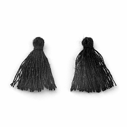 Black Polycotton(Polyester Cotton) Tassel Pendant Decorations, Black, 18~21x5~6mm