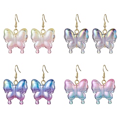 Mixed Color Sparkling Acrylic Butterfly Dangle Earrings for Women, Mixed Color, 45.5x29.5mm