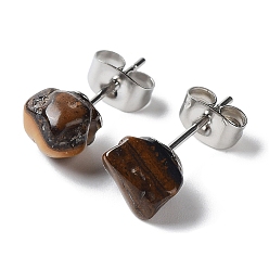 Тигровый глаз Серьги-гвоздики Raw Nuggets из натурального тигрового глаза, 304 серьги из нержавеющей стали для женщин, 7~10x5~8 мм