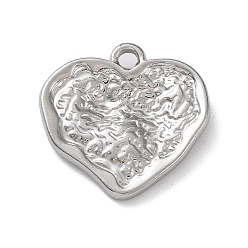 Stainless Steel Color 304 Stainless Steel Pendants, Textured, Heart Charm, Stainless Steel Color, 18x18x3mm, Hole: 2mm