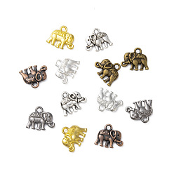 Mixed Color Vintage Elephant Charms, Tibetan Style Alloy Pendants, Lead Free and Nickel Free, Mixed Color, 12x14x2.5mm, Hole: 1mm