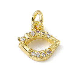 Real 18K Gold Plated Brass Micro Pave Cubic Zirconia Charms, with Jump Rings, Lip Charm, Real 18K Gold Plated, 9.5x9.5x2.5mm, Hole: 2.7mm