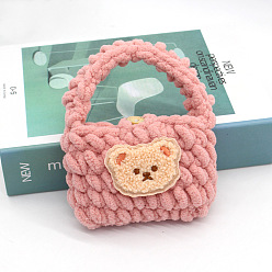 Pink DIY Headset Bag Display Doll Decoration Crochet Kit, Including Wool Thread, Crochet Hook Needle, Patches, Pink, 9x8cm