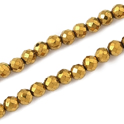 с Золотистым Покрытием Гальванизировать синтетические немагнитных гематита бусы пряди, граненые, круглые, с золотым покрытием, 3.5x3 мм, отверстие : 0.9 мм, около 120~122 шт / нитка, 15.16~15.35'' (38.5~39 см)