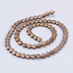 Copper Plated Electroplate Non-magnetic Synthetic Hematite Beads Strands, Heart, Copper Plated, 6x6x2mm, Hole: 1mm, about 75pcs/strand, 16.1 inch(41cm)