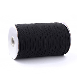 Черный 3/8 канатный шнур плоский плетеный эластичный, эластичный эластичный трикотаж с катушкой, чёрные, 8~8.5 мм, около 90~100 ярдов / рулон (300 футов / рулон)