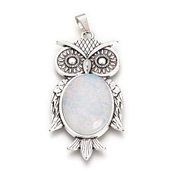 Opalite Opalite Big Pendants, with Alloy Findings, Owl, Antique Silver, 56x27.5x7.5mm, Hole: 3.5x7.5mm
