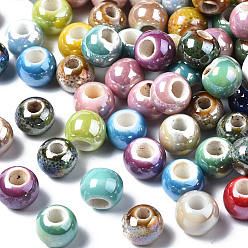 Mixed Color Electroplate Porcelain Beads, Handmade Bright Glazed Porcelain, Round, Mixed Color, 6~7x5~6mm, Hole: 1.6~2.5mm