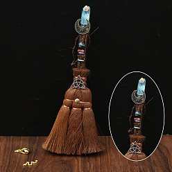 Quartz Wood Witch Broom with Synthetic Quartz Pendant Decorations, for Interior Car Mirror Hanging Decorations, 240~290mm
