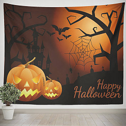 Dark Orange Halloween Theme Pumpkin Pattern Polyester Wall Hanging Tapestry, for Bedroom Living Room Decoration, Rectangle, Dark Orange, 1300x1500mm