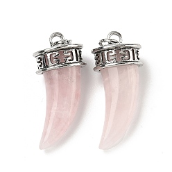 Розовый Кварц Природного розового кварца подвески, подвески в форме кинжала с фурнитурой из сплава, античное серебро, 35~38x16x14~14.5 мм, отверстие : 4 мм