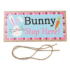 Rabbit Wooden Wall Ornaments, with Jute Twine, Easter Hanging Decorations, for Party Gift Home Decoration, Rabbit, 10x20x0.2cm, Hole: 4mm