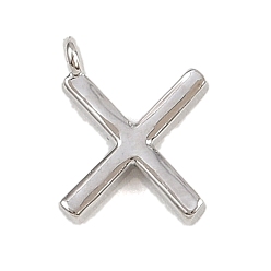 Letter X Латунь прелести, стойки покрытие, долговечный, без кадмия и без свинца, платина, Письмо X, 8.5x6.5x1.3 мм, отверстие : 0.8 мм