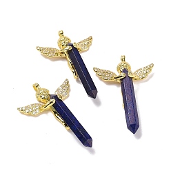 Lapis Lazuli Natural Lapis Lazuli Faceted Double Terminal Pointed Big Pendants, Angel Charms, with Golden Tone Brass Findings, Dyed, 54~56x34~36x11~12mm, Hole: 3mm