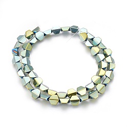 Green Plated Electroplated Non-magnetic Synthetic Hematite Beads Strands, Polish, Trapezoid, Green Plated, 8x8x4mm, Hole: 1mm, about 52pcs/strand, 16.14 inch(41cm)