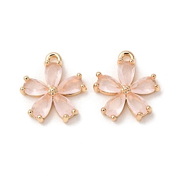 Pink Латунные микро проложить кубического циркония подвески, , реальный 18 k позолоченный, розовые, 13x12x3 мм, отверстие : 1.2 мм