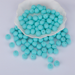 Cyan Round Silicone Focal Beads, Chewing Beads For Teethers, DIY Nursing Necklaces Making, Cyan, 15mm, Hole: 2mm
