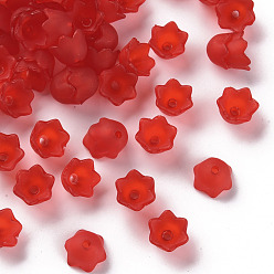 Red Transparent Acrylic Beads Caps, Tulip Flower, Lily of the Valley, Frosted, Red, 10x6mm, Hole: 1.5mm, about 2100pcs/500g