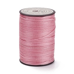 Flamingo Round Waxed Polyester Thread String, Micro Macrame Cord, Twisted Cord, for Leather Sewing Stitching, Flamingo, 0.8mm, about 54.68 Yards(50m)/Roll